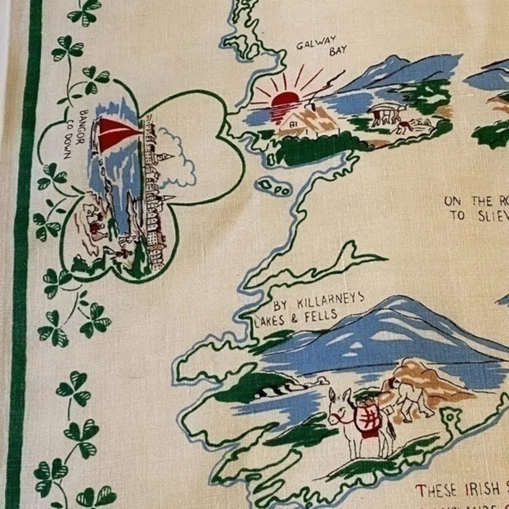 Vintage Emerald Island Pure Irish Linen Towel Wall Hanging